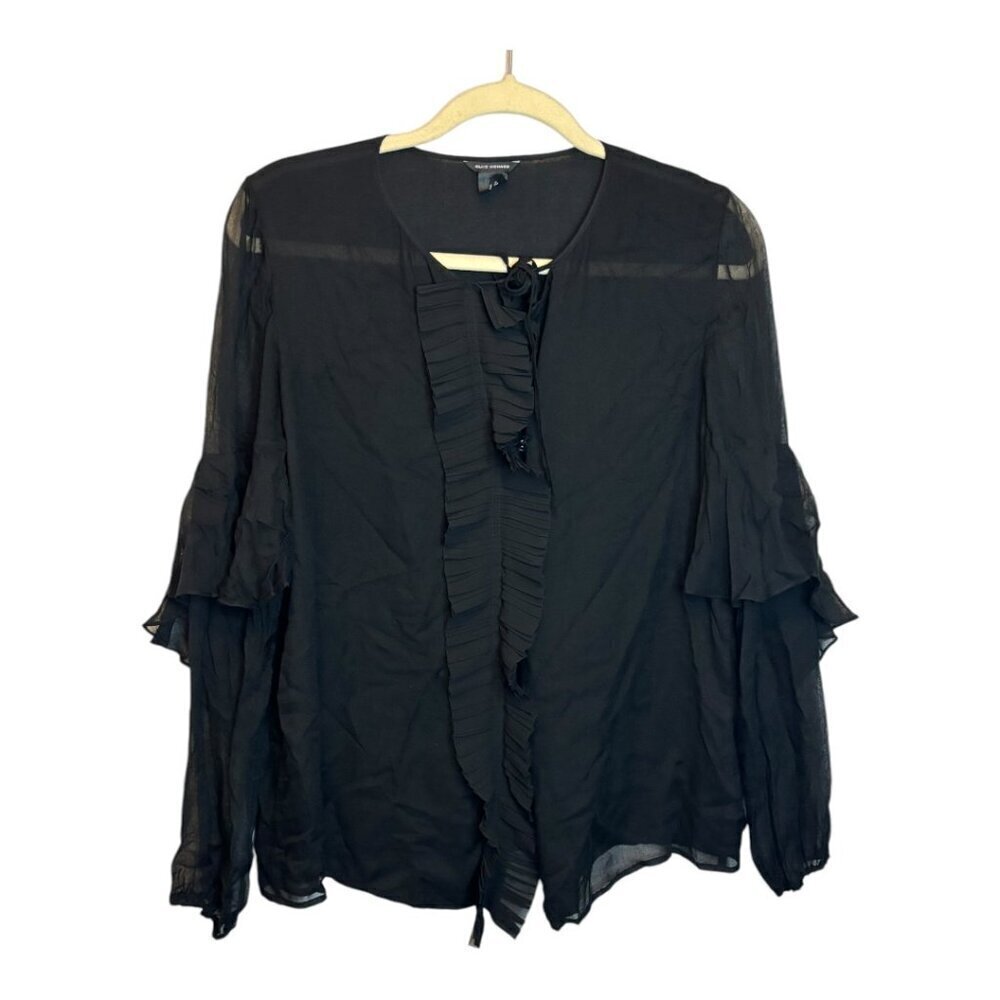 Club Monaco Blouse Women's Size Small Ruffles‎ Sheer Black